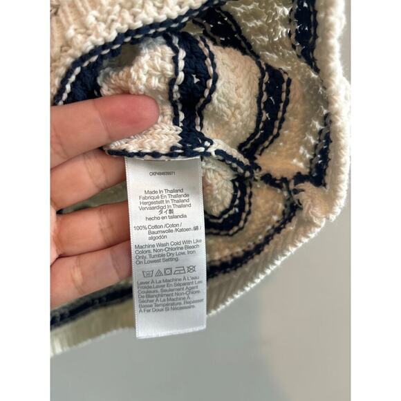 Madewell Crochet-Knit Crewneck Sweater Tank In Bright Ivory Navy Size S - Picture 6 of 7